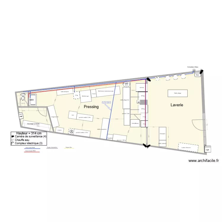 Pressing M&eacute;rignac. Plan de 4  et 89 m²