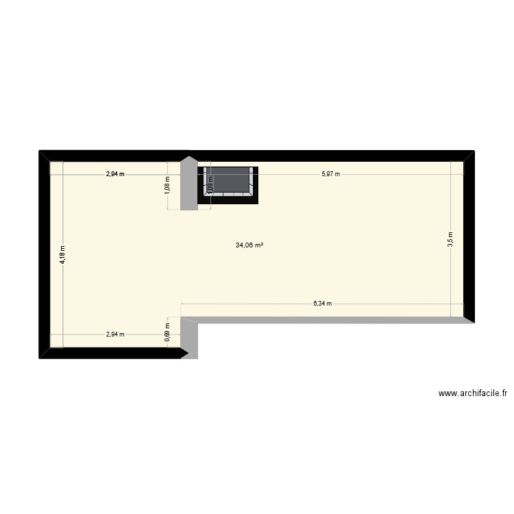 Salon. Plan de 1 pièce et 34 m2