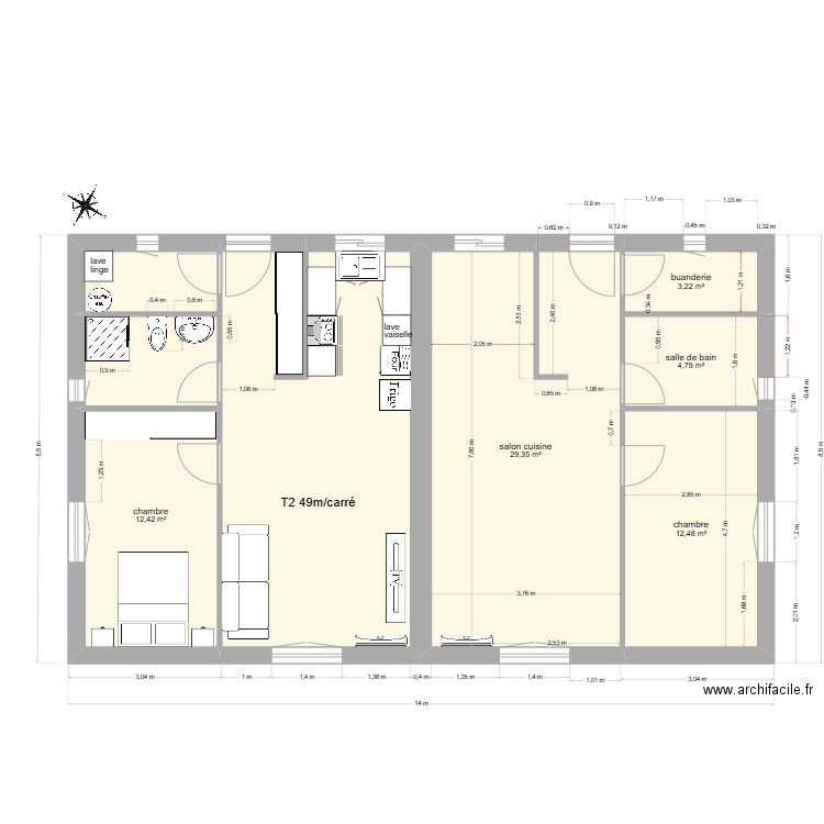2app T2. Plan de 8 pièces et 100 m2