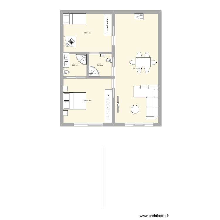 corusu1. Plan de 5 pièces et 68 m2