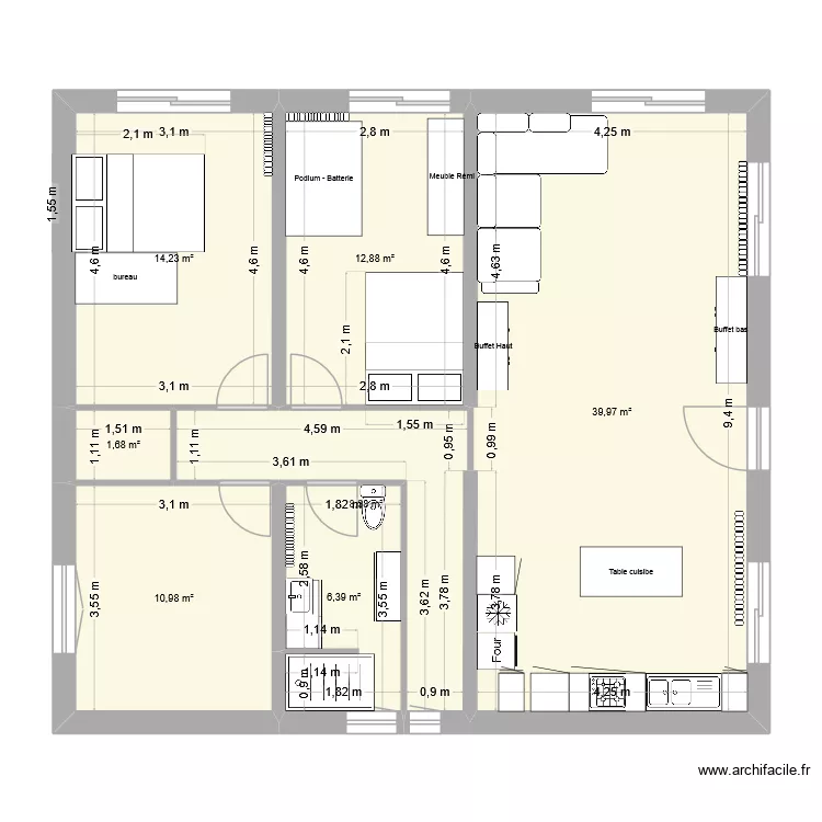 Cuisine Nord. Plan de 7 et 95 m² Cuisine Nord. Plan de 7 et 95 m²