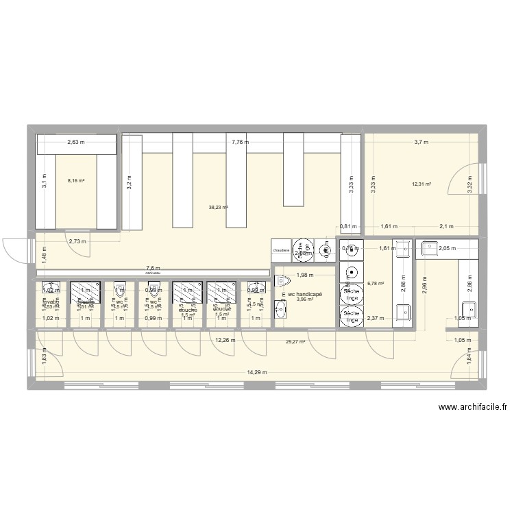 sanitaire. Plan de 13 pièces et 109 m2