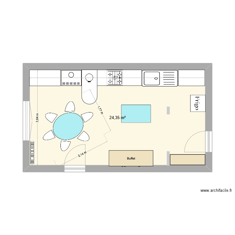 cuisine3. Plan de 1 pièce et 24 m2