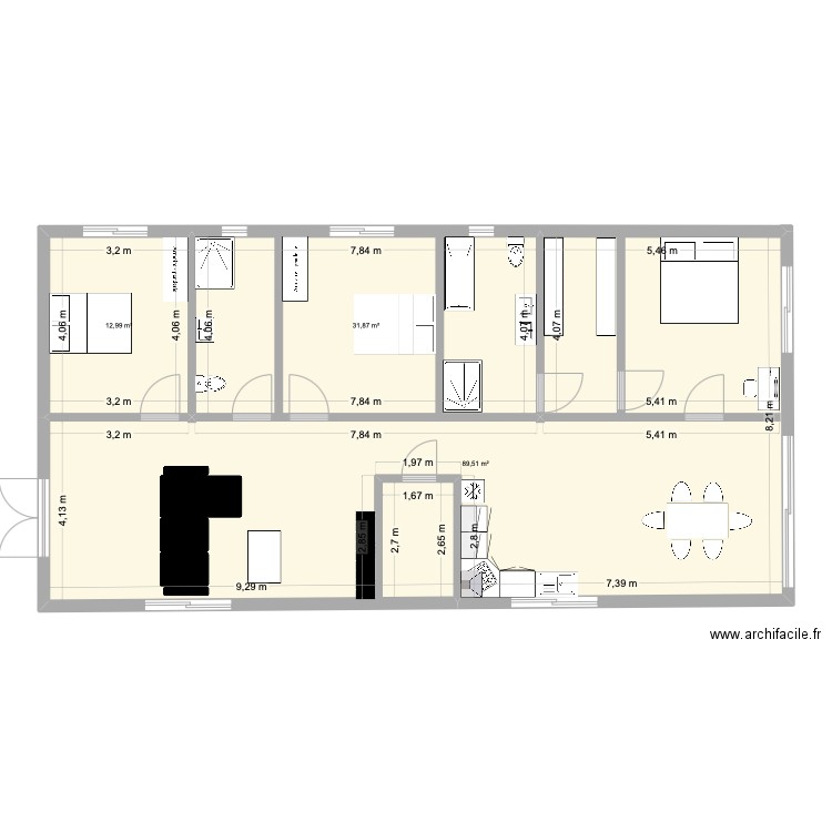 maison 1. Plan de 3 pièces et 134 m2