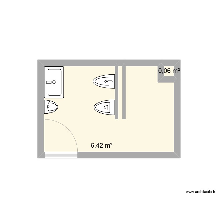 SDB 1. Plan de 2 pièces et 6 m2