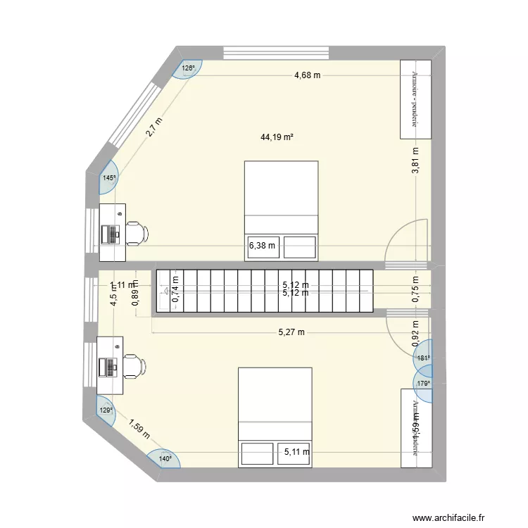 etage. Plan de 1  et 44 m²