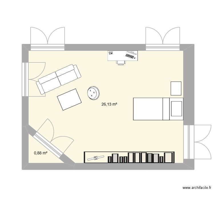 Chambre GM 2. Plan de 2 pièces et 27 m2
