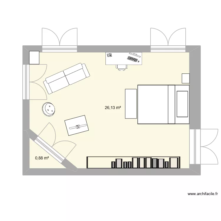 Chambre GM 2. Plan de 2  et 27 m²