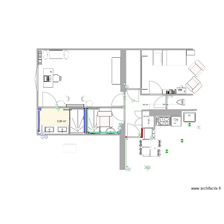 Appart ch. Plan de 1 pièce et 4 m2