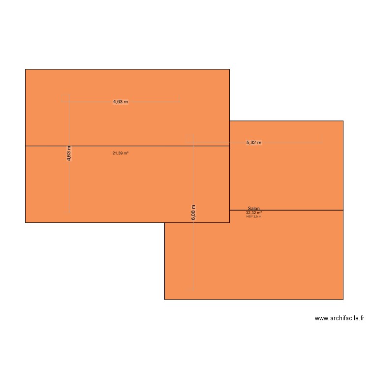 netjeqj. Plan de 2 pièces et 54 m2
