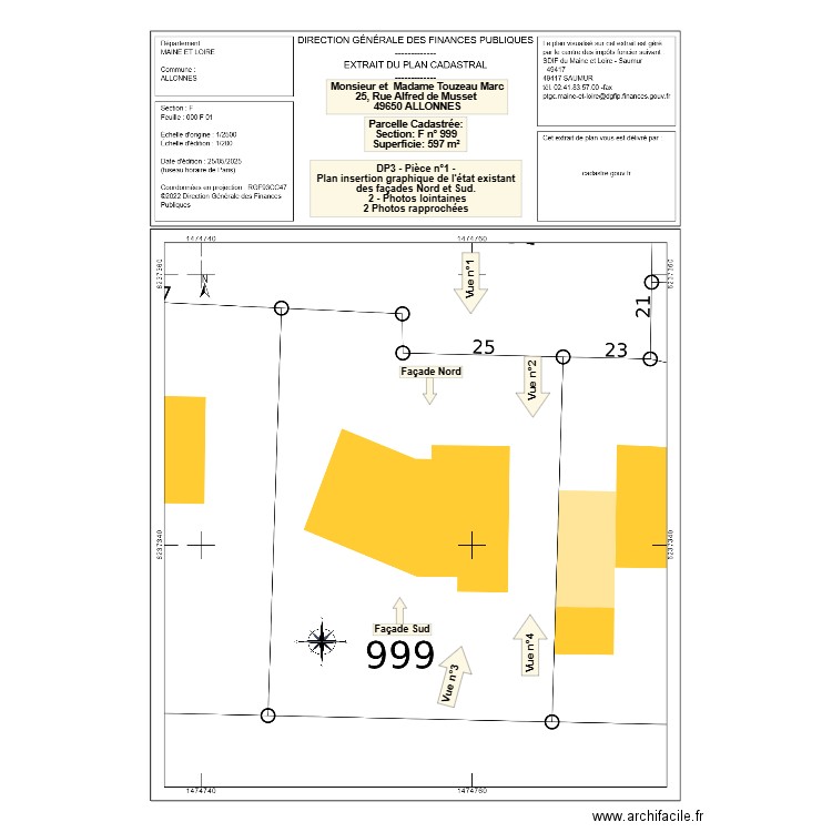 DP3 - Pièce n°1 - Plan insertion graphique de l'état existant des façades Nord et Sud. Plan de 0 pièce et 0 m2