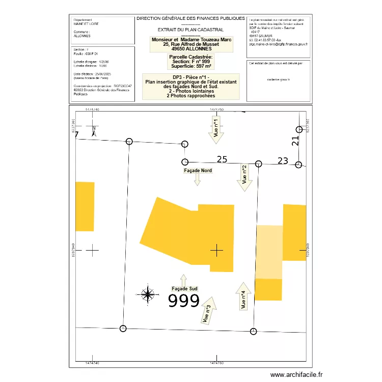 DP3 - Pi&egrave;ce n&deg;1 - Plan insertion graphique de l'&eacute;tat existant des fa&ccedil;ades Nord et Sud. Plan de 