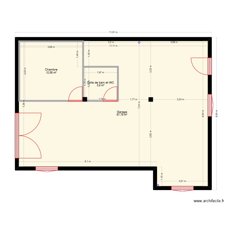 RDC Maison Prades. Plan de 3 pièces et 102 m2