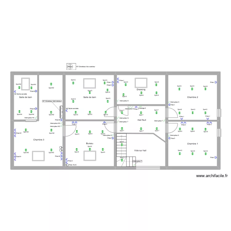 Etage. Plan de 9  et 119 m²