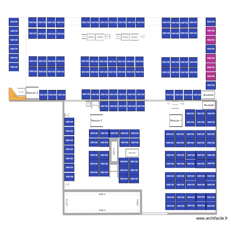 plan magasin BU 1  num 3. Plan de 3  et 231 m²