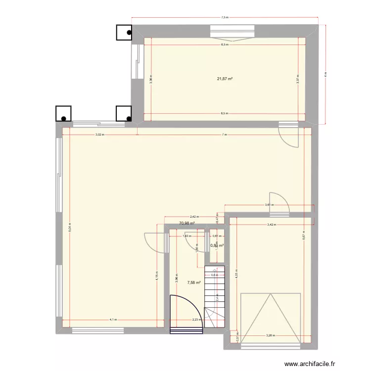 extension ludo. Plan de 4  et 101 m²