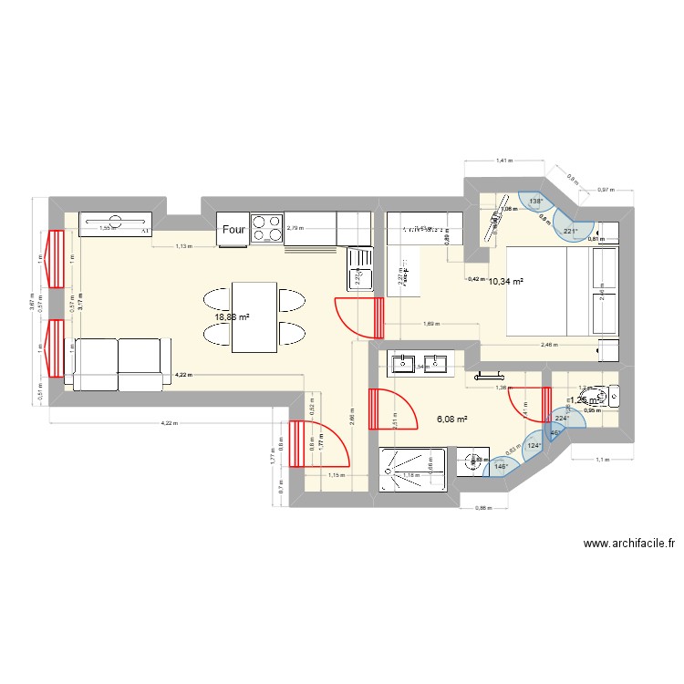 sci fd. Plan de 4 pièces et 37 m2