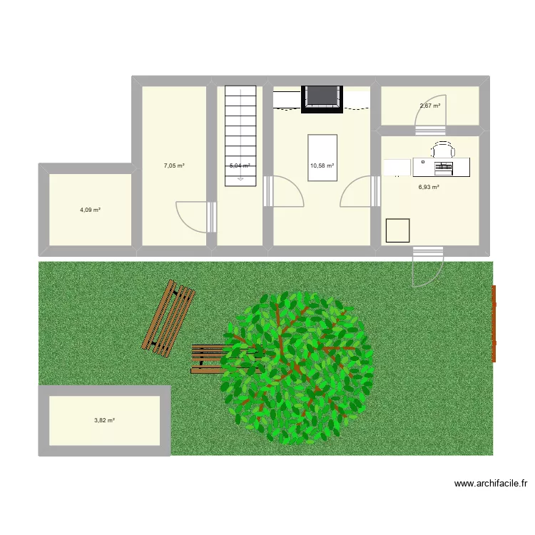Rez de Chauss&eacute;e mus&eacute;e de la Comtesse de S&eacute;gur. Plan de 7  et 40 m²