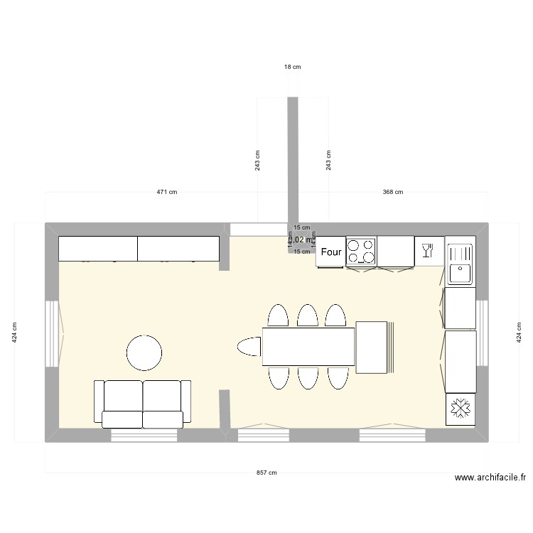 CUISINE POUILLY. Plan de 2 pièces et 30 m2