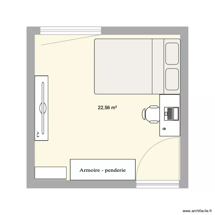 chambre 2. Plan de 1 Pièce et 23 m² chambre 2. Plan de 1 Pièce et 23 m²