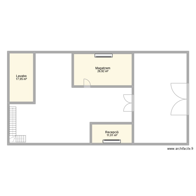 Empresa. Plan de 3 pièces et 55 m2