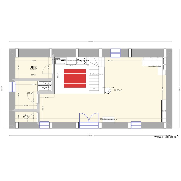 grange pyrénées final. Plan de 4 pièces et 66 m2