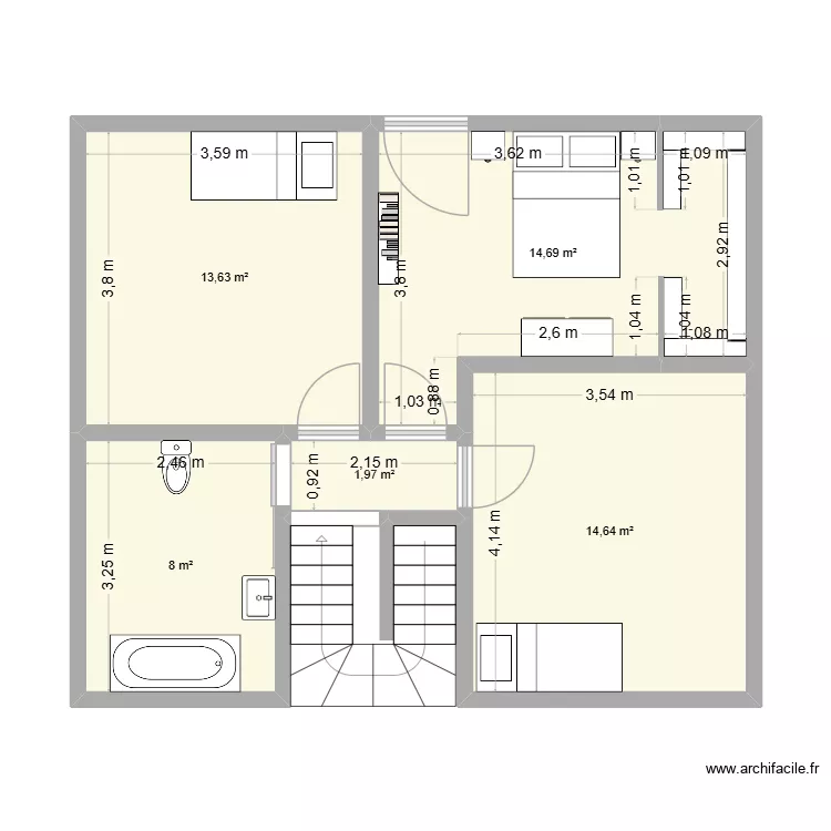 &eacute;tage projet. Plan de 5  et 53 m²