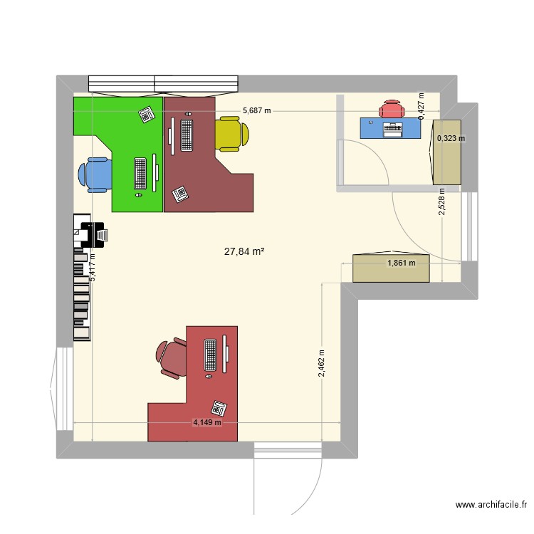 BUREAU SCMS. Plan de 1 pièce et 28 m2