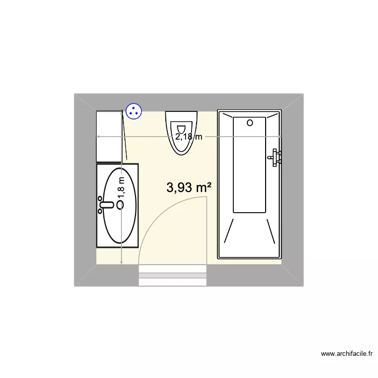salle de bain. Plan de 1  et 4 m²