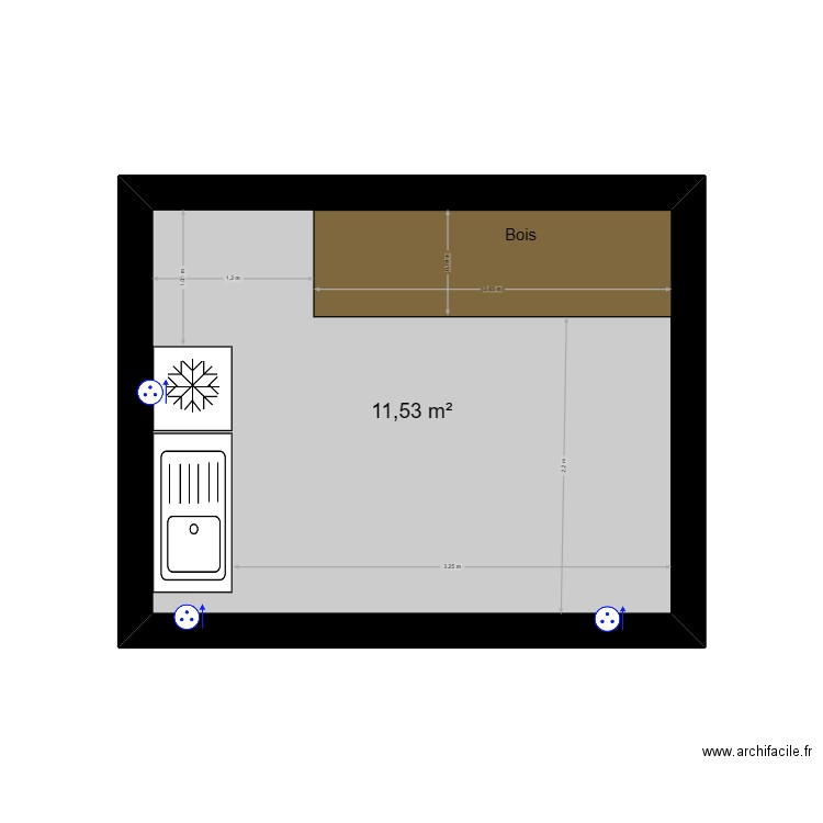 Cuisine extérieure. Plan de 1 pièce et 12 m2