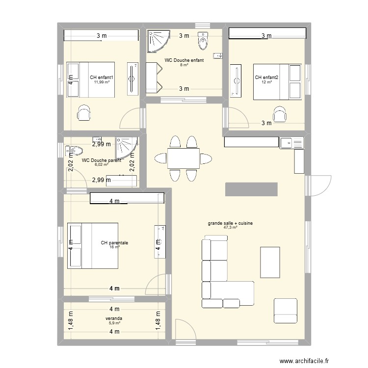 JAHA. Plan de 7 pièces et 107 m2