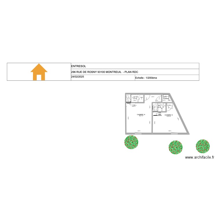 MONTREUIL ROSNY ENTRESOL. Plan de 5 pièces et 39 m2