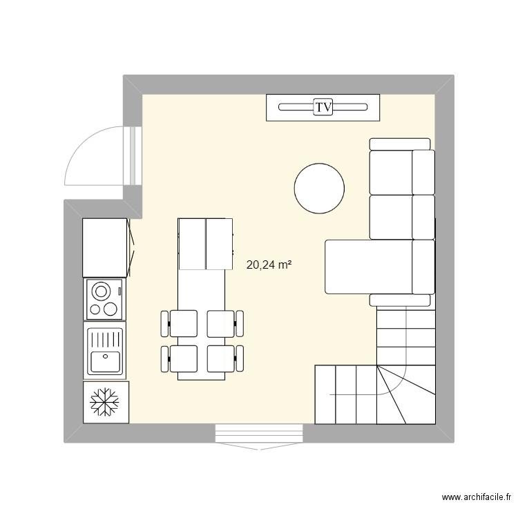 Duplex 2. Plan de 1 pièce et 20 m2
