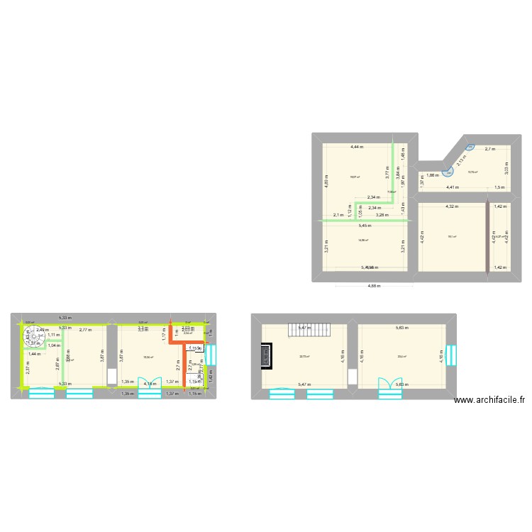 LA VACQUERIE ETAGE. Plan de 20 pièces et 167 m2