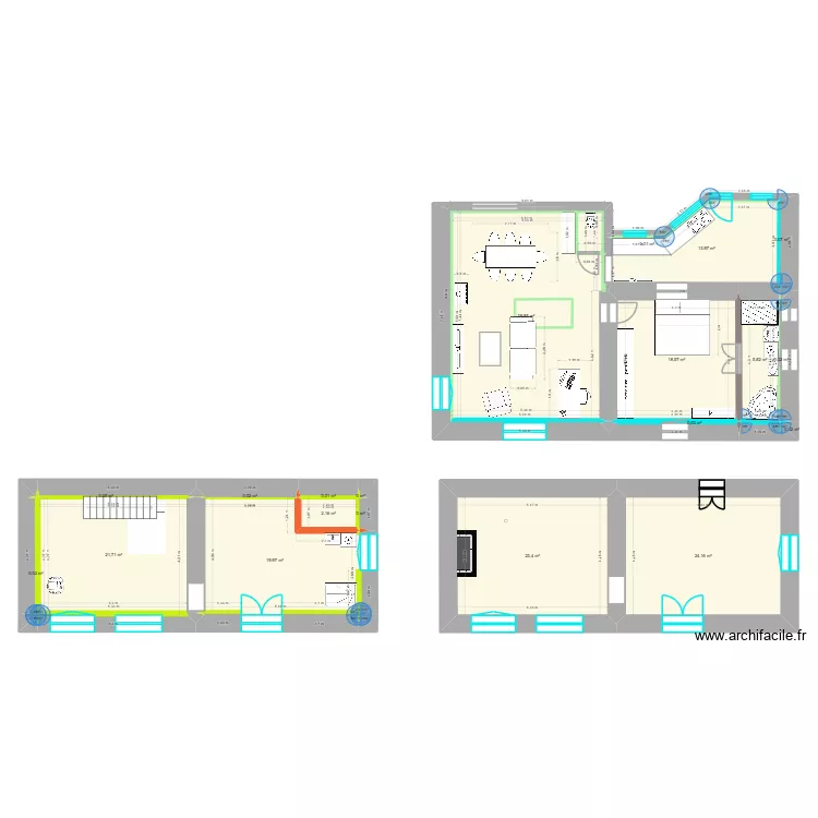 LA VACQUERIE ETAGE. Plan de 22 pièces et 170 m²