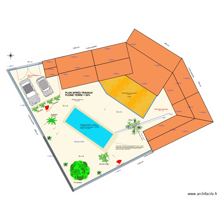 Bois plage travaux avec terrasse modifiée def urbanisme (13 dec 2023). Plan de 20 pièces et 402 m2