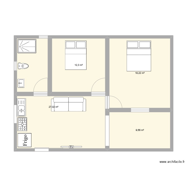 garnnier. Plan de 4 pièces et 67 m2