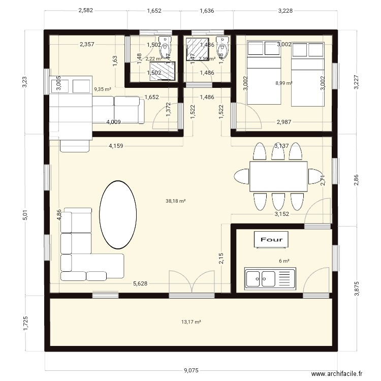 STUDIO 2 CHAMBRES SALON 2 DOUCHES. Plan de 7 pièces et 80 m2