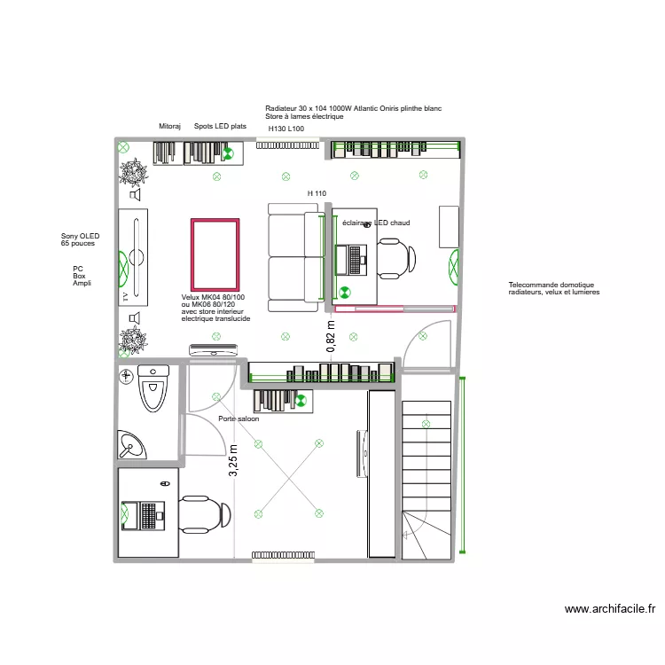 2 bureaux avec fauteuil perpendiculaire fen&ecirc;tre (bibli neuve). Plan de 3  et 37 m²