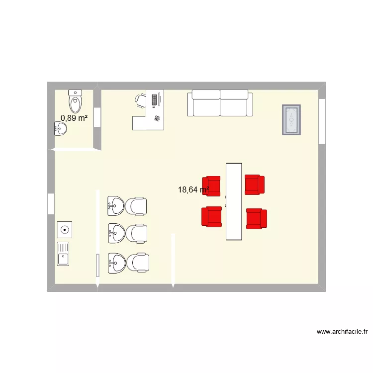 salon de coiffure. Plan de 2 pièces et 20 m²