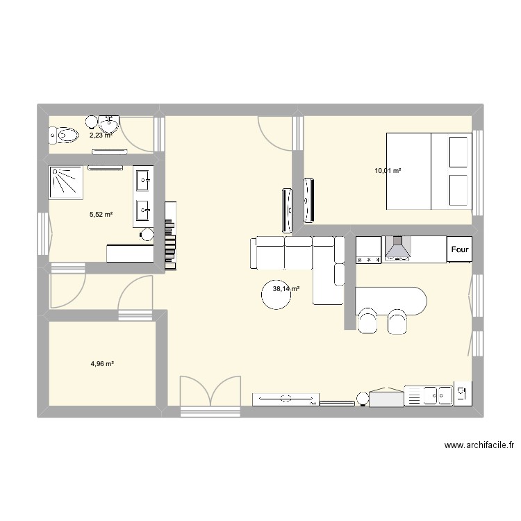 appart. Plan de 5 pièces et 61 m2