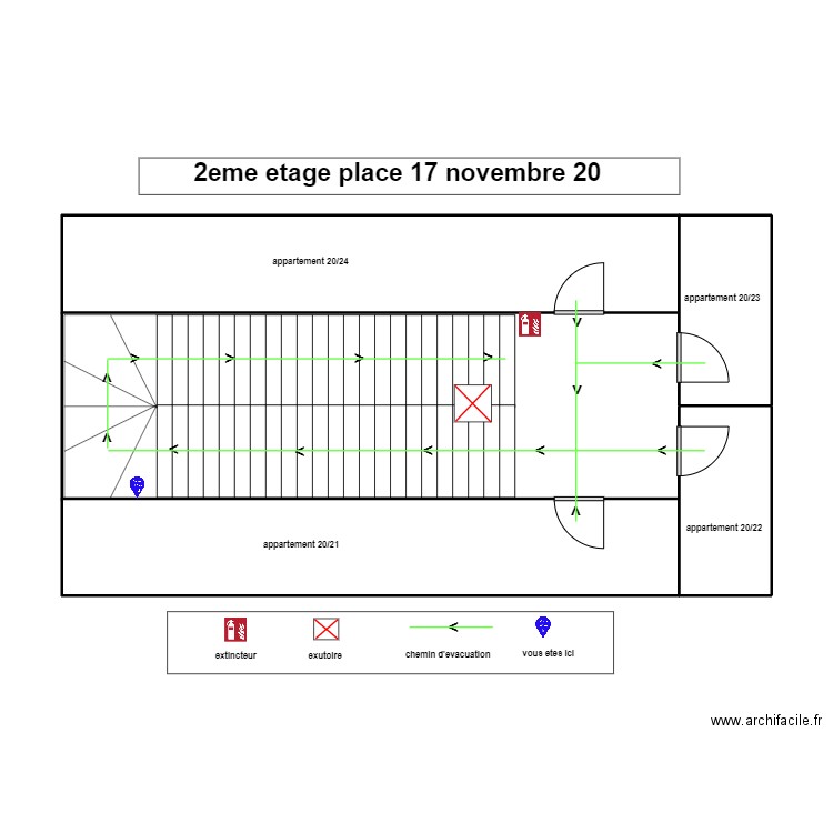 2eme  etage place 17 novembre 20. Plan de 3 pièces et 71 m2