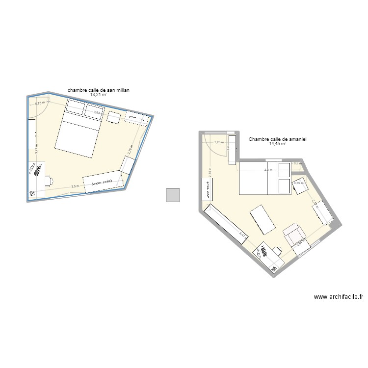 chambre caro madrid. Plan de 2 pièces et 28 m2