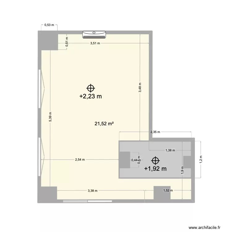 Bureau. Plan de 1 Pièce et 22 m²