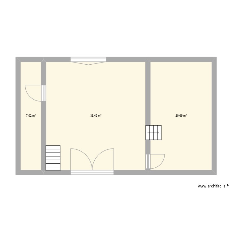 séjour cuisine mezzanine. Plan de 3 pièces et 61 m2