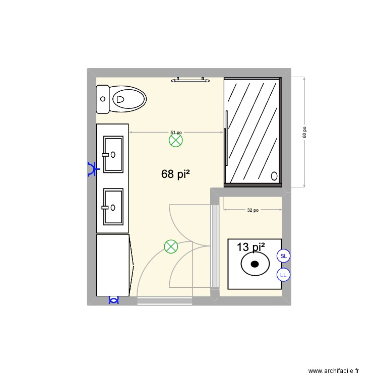 salle de bain 2. Plan de 2 pièces et 7 m2