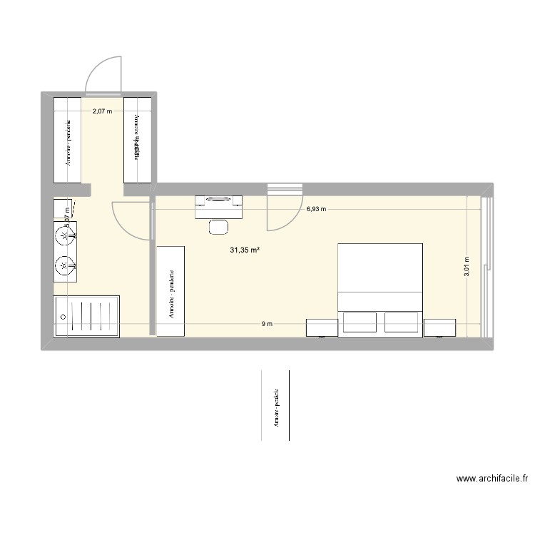 Suite parentale V2. Plan de 1 pièce et 31 m2