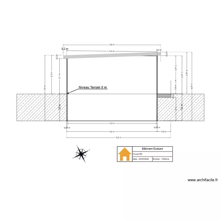 B&acirc;timent Existant Coupe DD. Plan de 