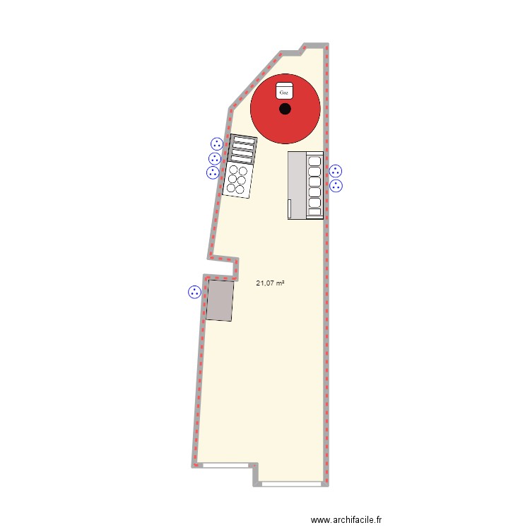 CANAL BURGER. Plan de 1 pièce et 21 m2