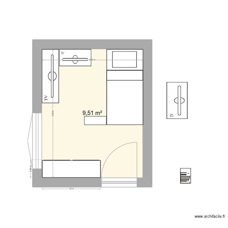CHAMBRES ENFANTS 2 bureaux. Plan de 1 pièce et 10 m2